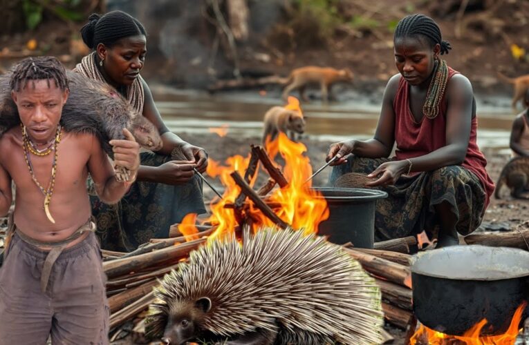 Hadzabe Tribe Cooks Porcupine in the Wild and Eats It (HILARIOUS!)