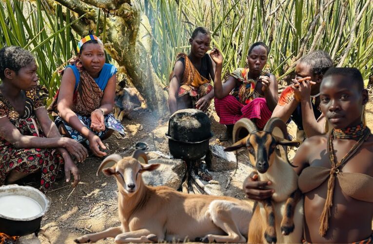 WILD Hadzabe Tribe COOKS GOAT Meat in African Wilderness!