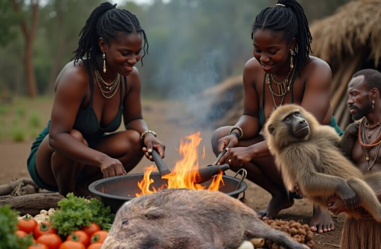 Hadzabe Tribe Monkey Hunting and Cooking | monkey eating tribe