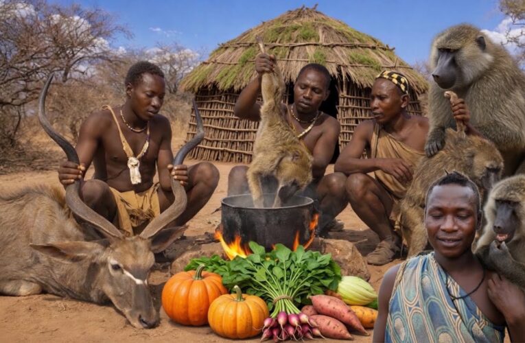Wild BABOON Monkey Hunt with the Hadzabe Tribe | Primitive Hunting