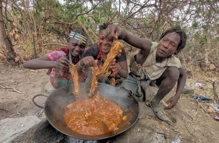 hadzabe try to cook roasted meal